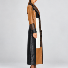 Mara™ | Elegante Lange Jas Met Patchwork