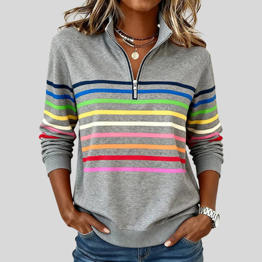 Nathalia | Gestreept Sweatvest met Rits