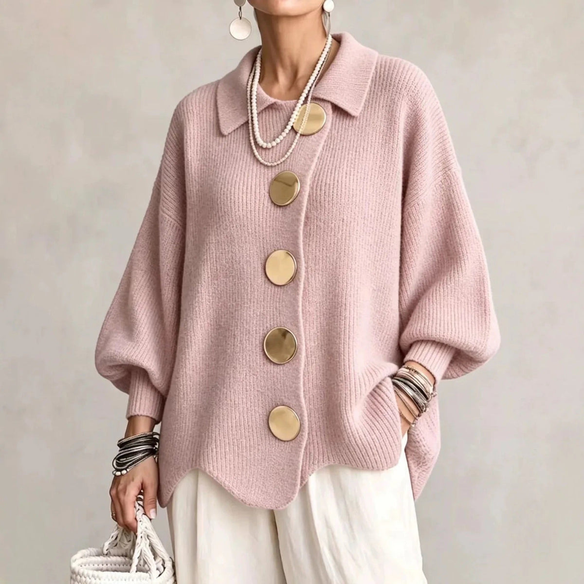 Karina - Oversized Grofgebreid Vest met Knopen