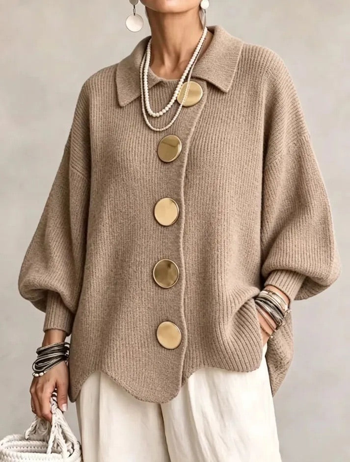 Karina - Oversized Grofgebreid Vest met Knopen