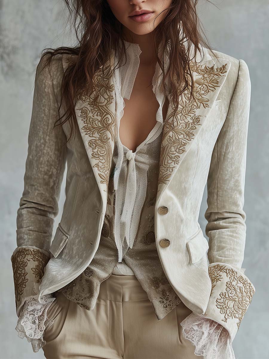 Constance | Ivoor Geborduurde Blazer