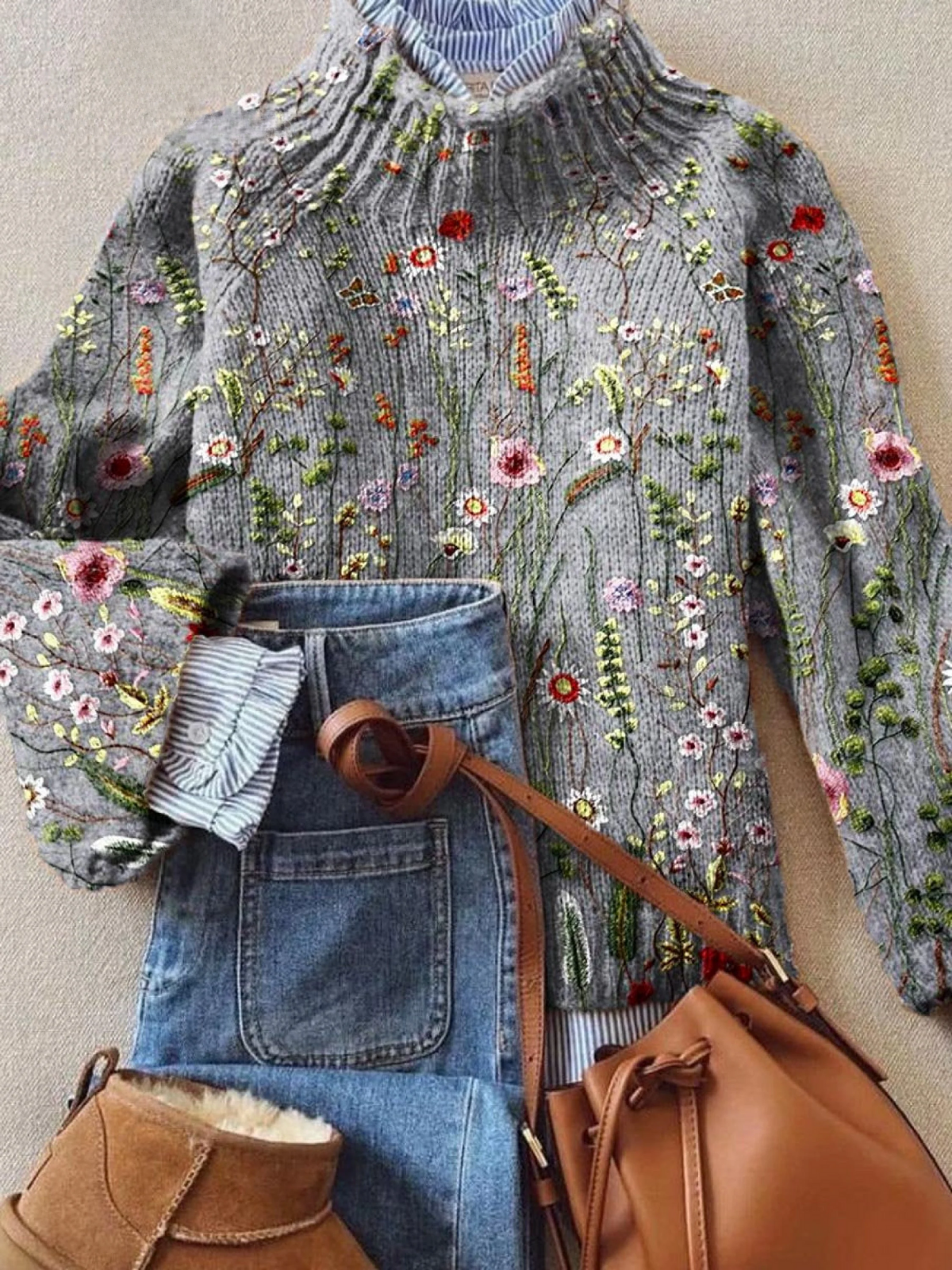 Alva klassieke vintage trui met bloemen