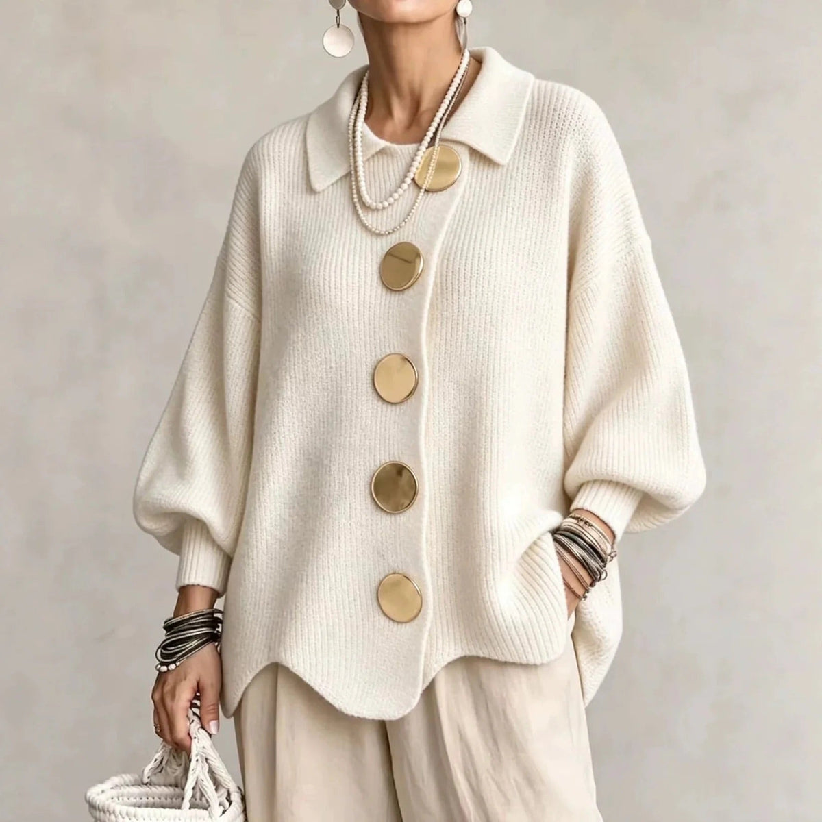 Karina - Oversized Grofgebreid Vest met Knopen