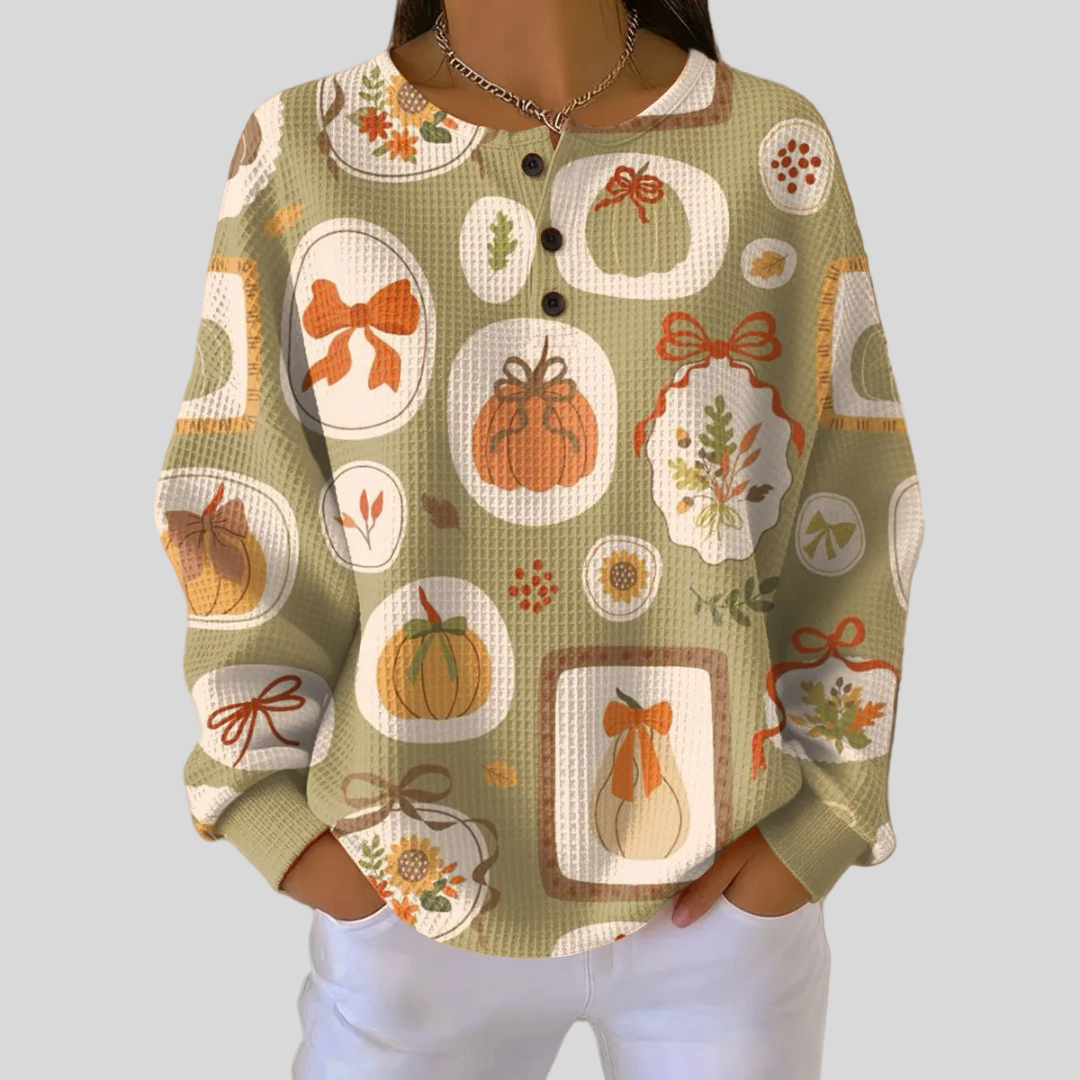 Coline | Wafelsweater met Pompoenprint