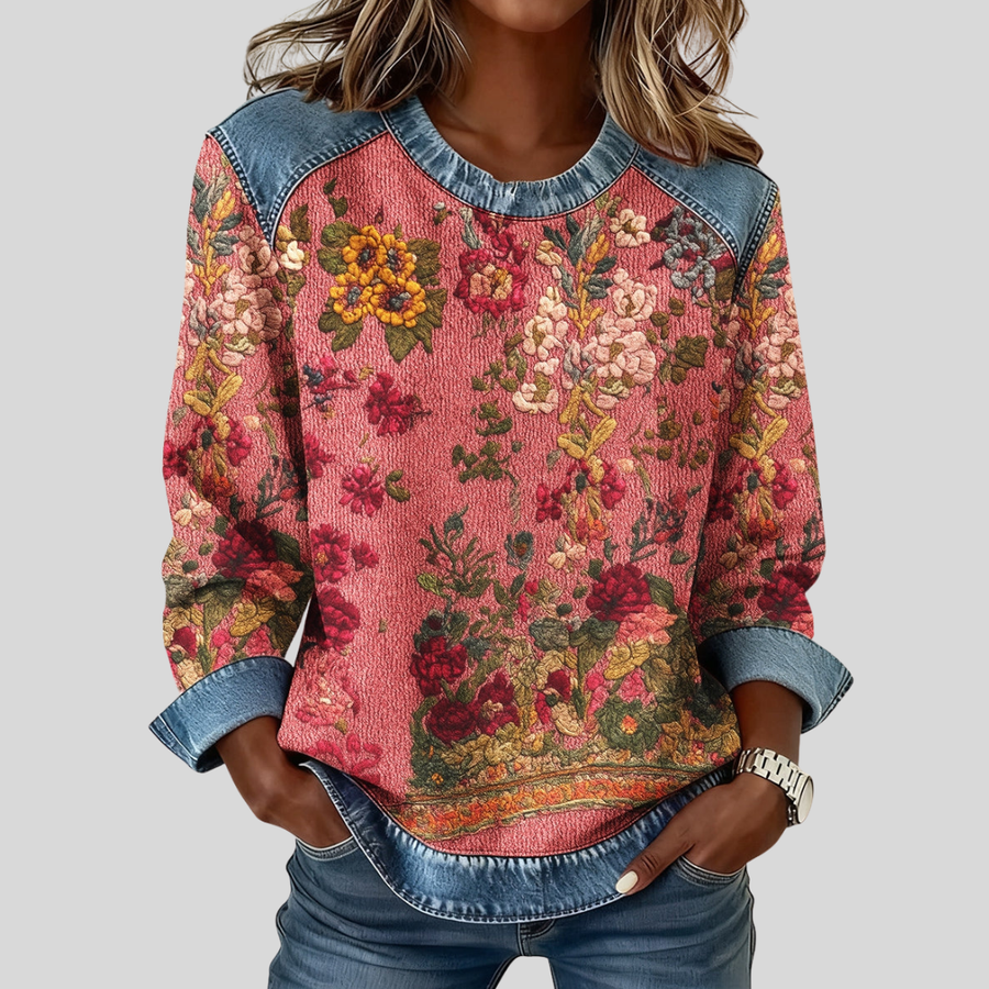 Monica | Koraal Sweater met Rozenprint