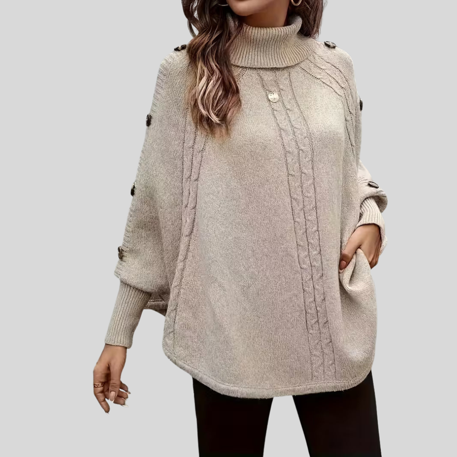 Léna | Gebreide Poncho met Col