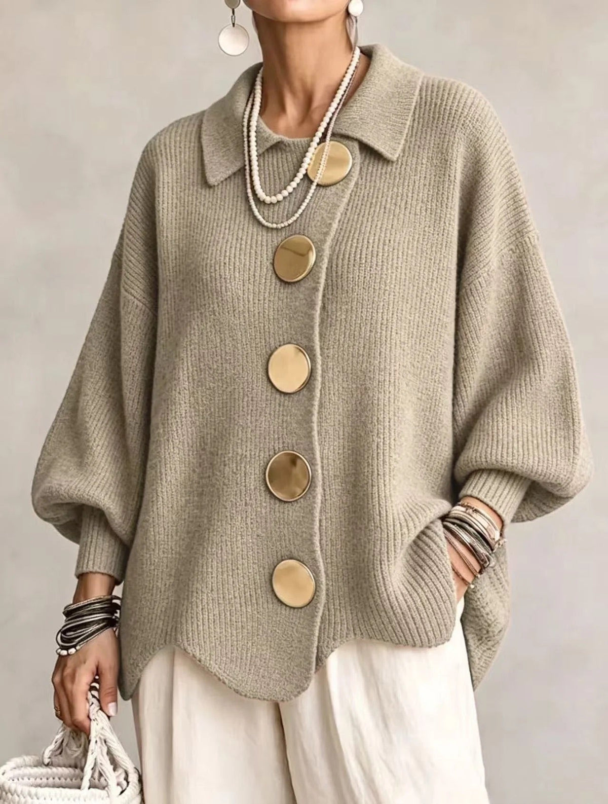 Karina - Oversized Grofgebreid Vest met Knopen