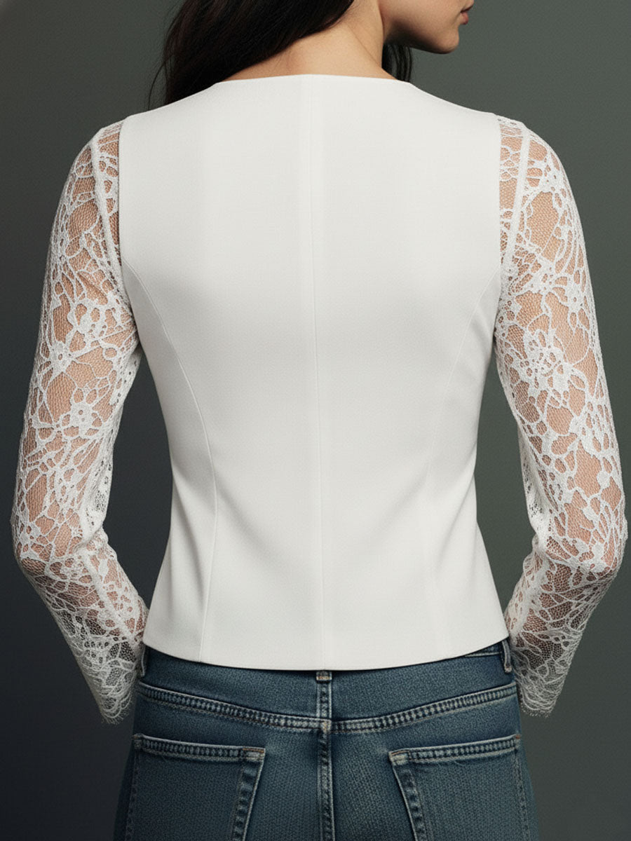 Noémie | Hoge Blazer Zwart met Semi-Transparante Mouwen