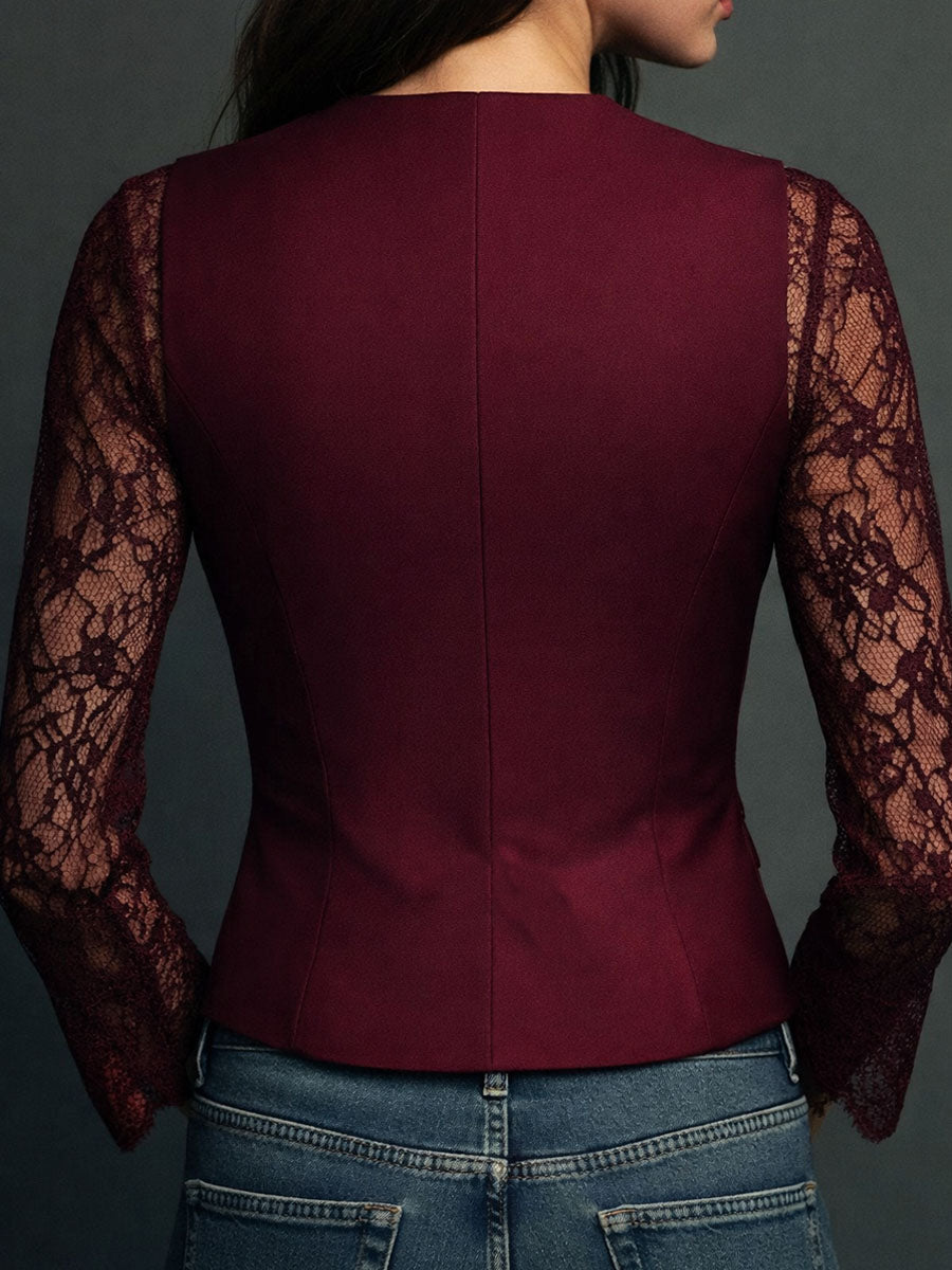 Noémie | Hoge Blazer Zwart met Semi-Transparante Mouwen