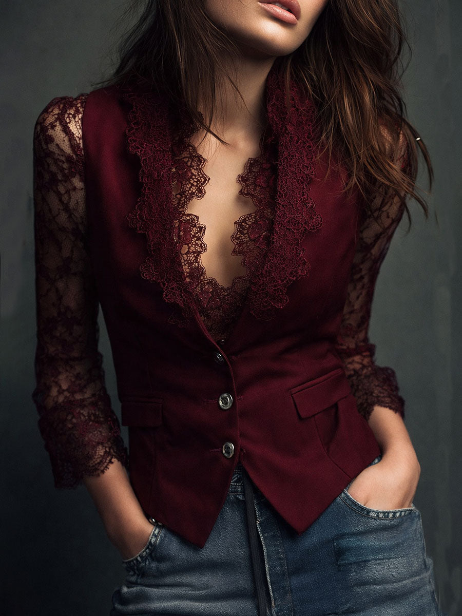 Noémie | Hoge Blazer Zwart met Semi-Transparante Mouwen