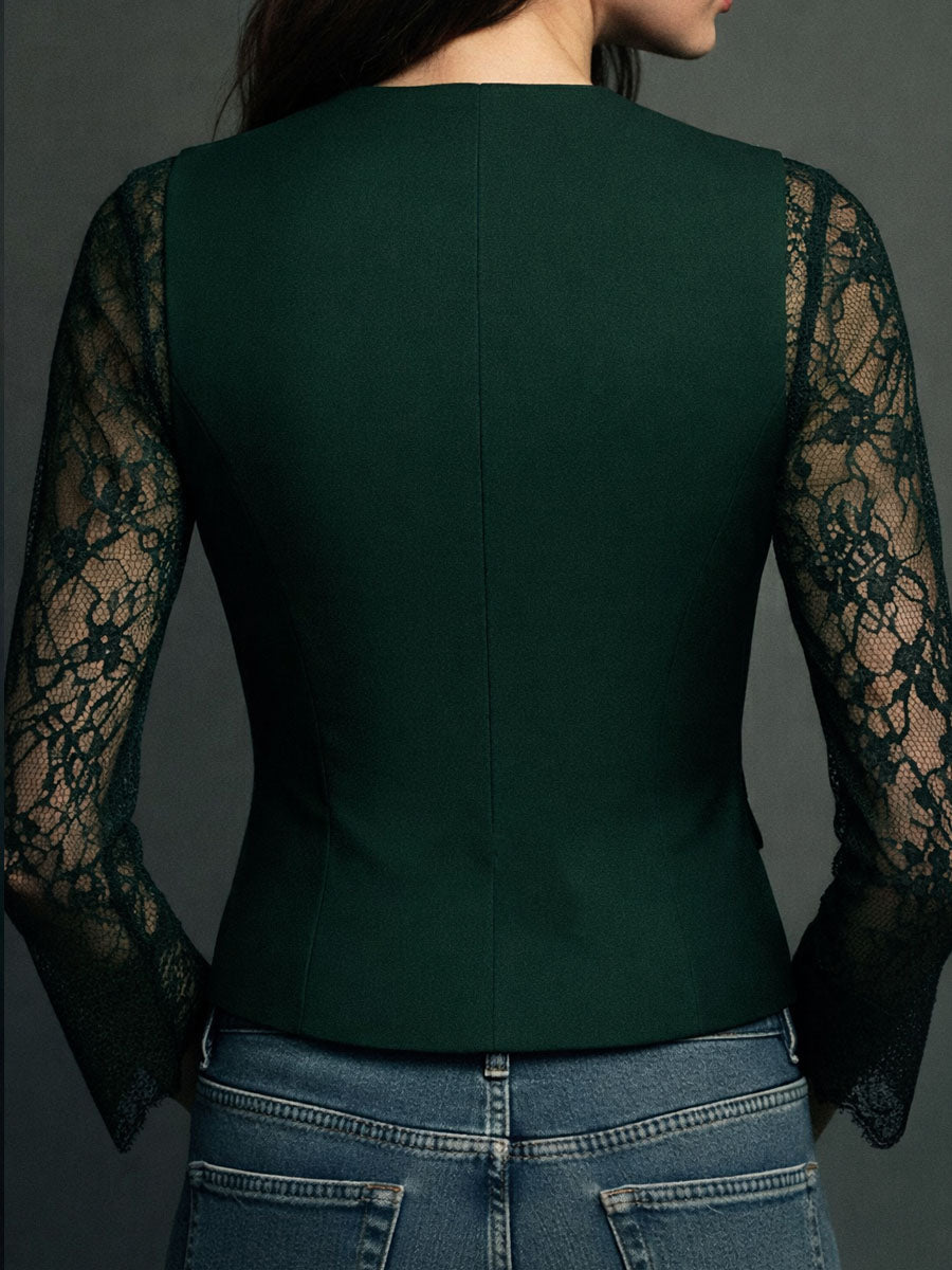 Noémie | Hoge Blazer Zwart met Semi-Transparante Mouwen
