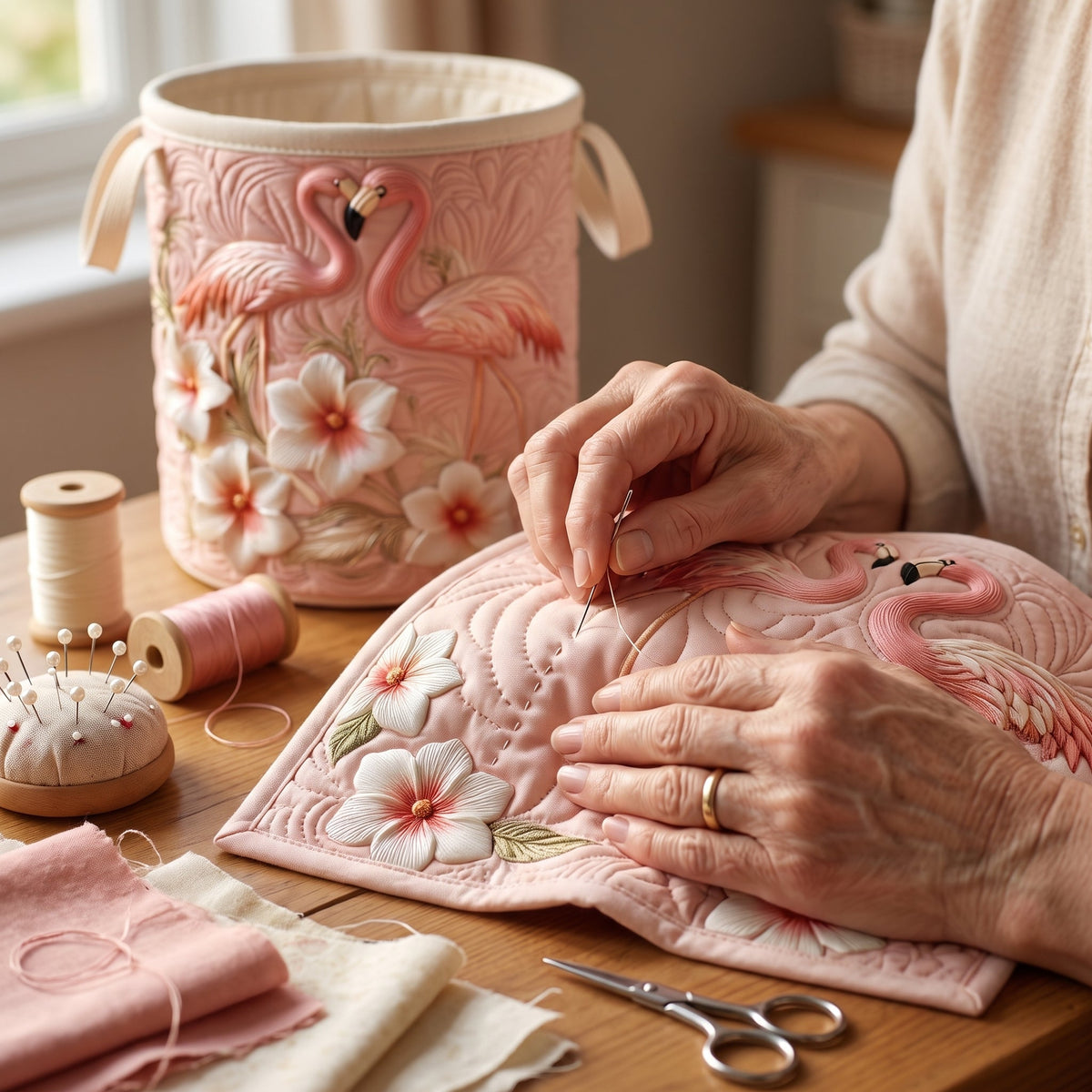 Floraal Flamingo / Gequilt Mand