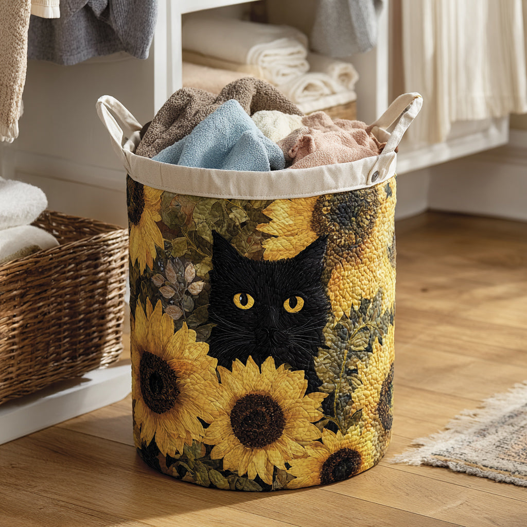 Zwarte Kat en Zonnebloem / Gequilt Mand