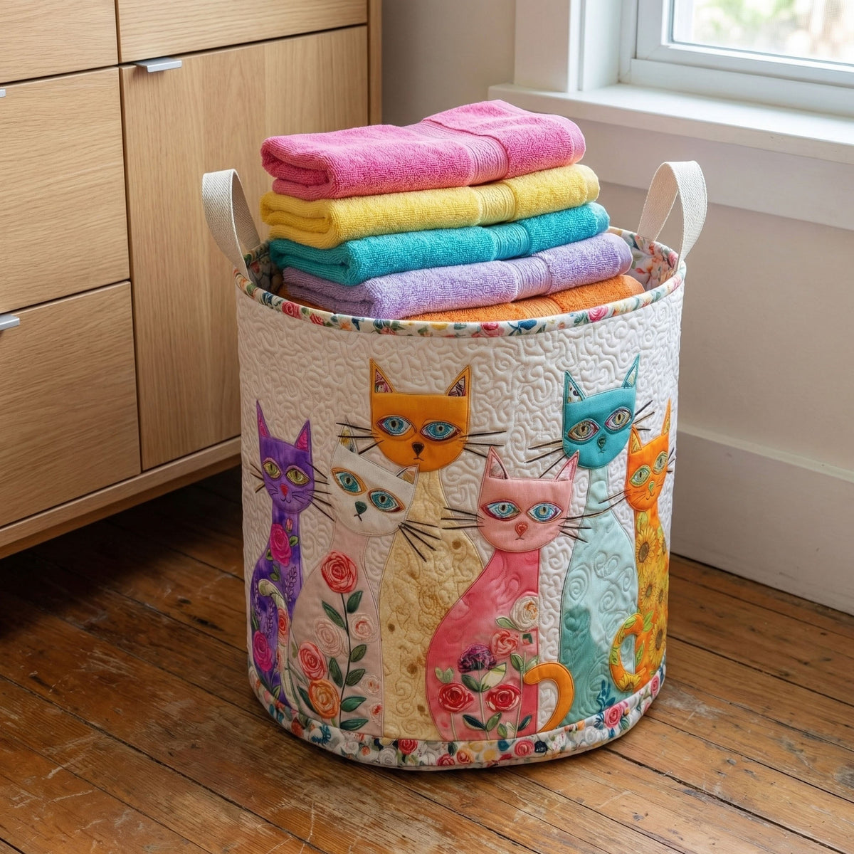 Vrolijke Kat Patch / Gequilt Mand