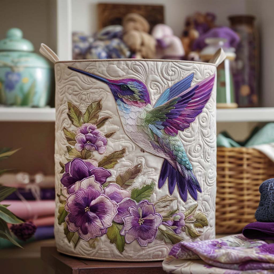 Kolibrie met Bloemen / Gequilt Mand