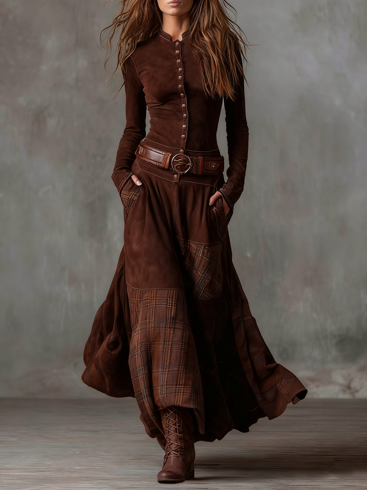 Elisa | Maxi Suede Jurk met Ceintuur