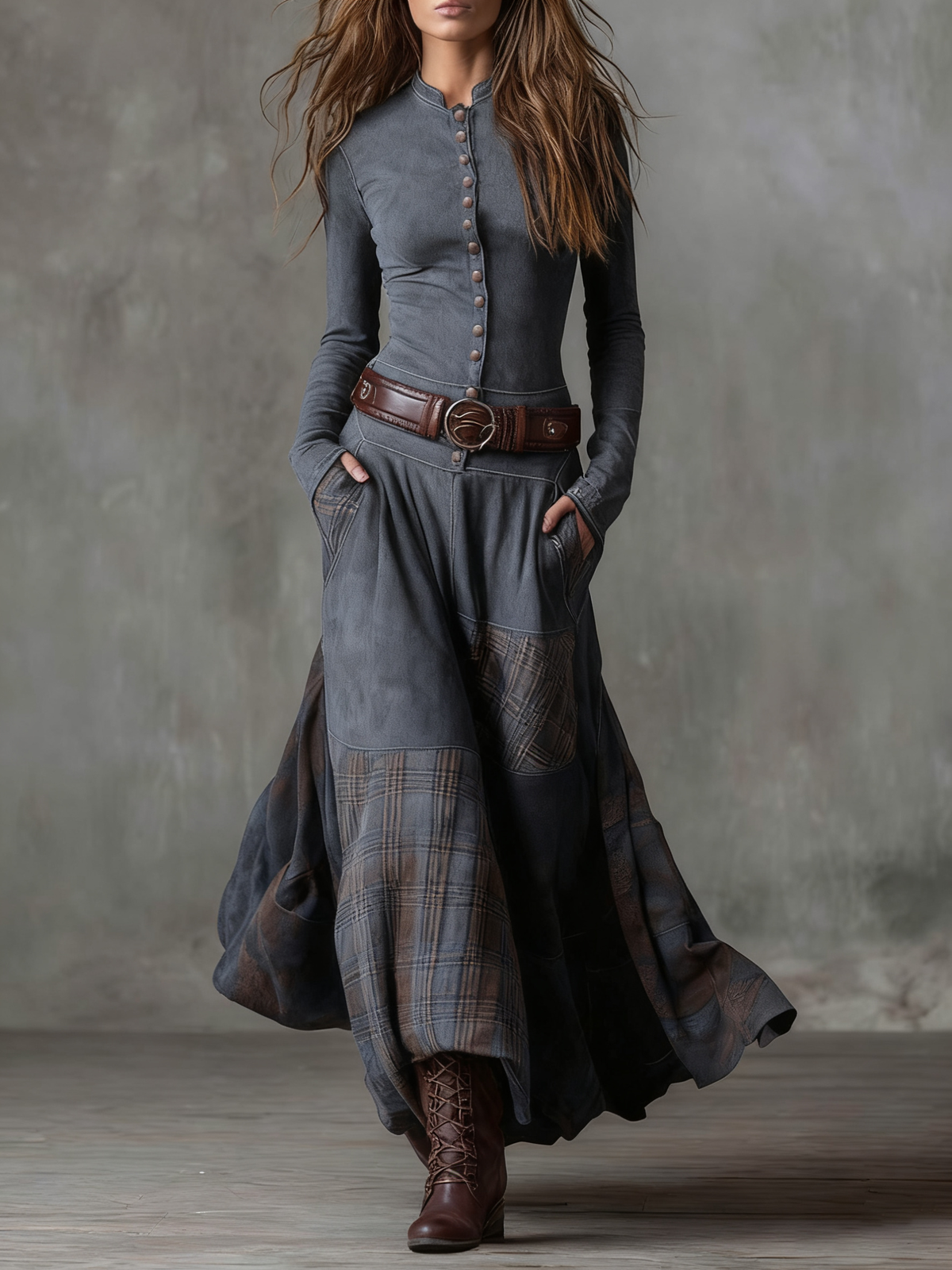 Elisa | Maxi Suede Jurk met Ceintuur