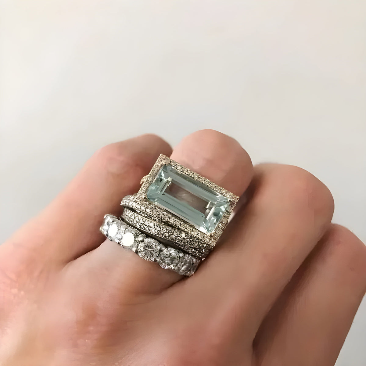 Lorenza set van 3 art deco ringen met aquamarijn