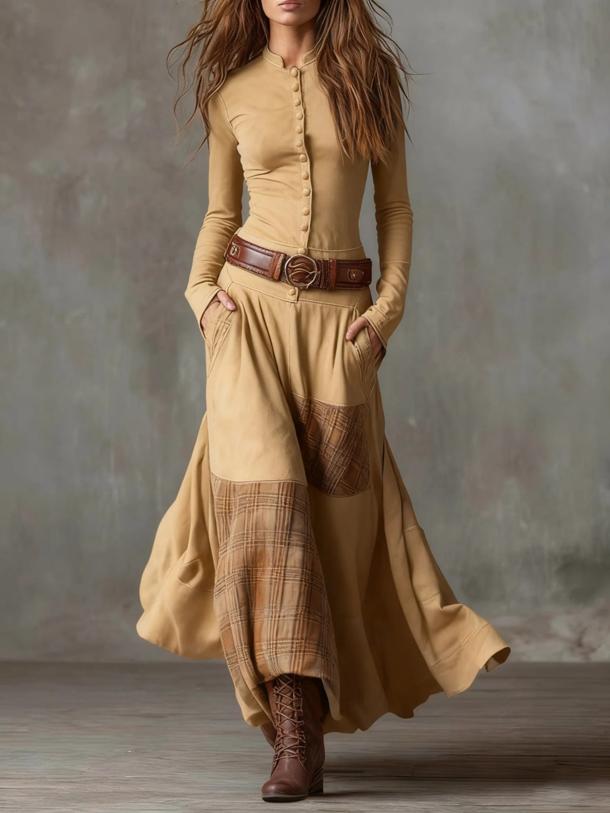 Elisa | Maxi Suede Jurk met Ceintuur