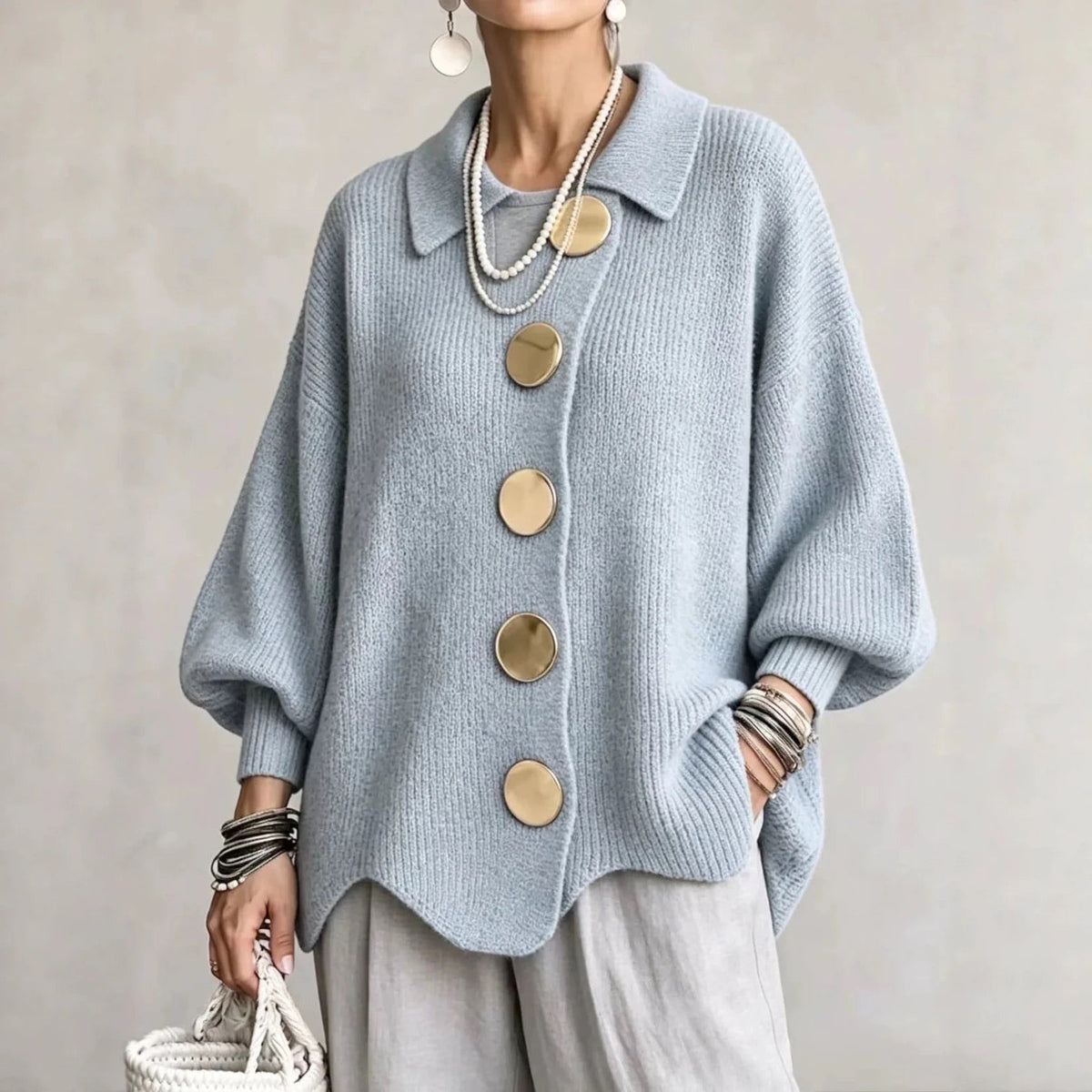 Karina - Oversized Grofgebreid Vest met Knopen