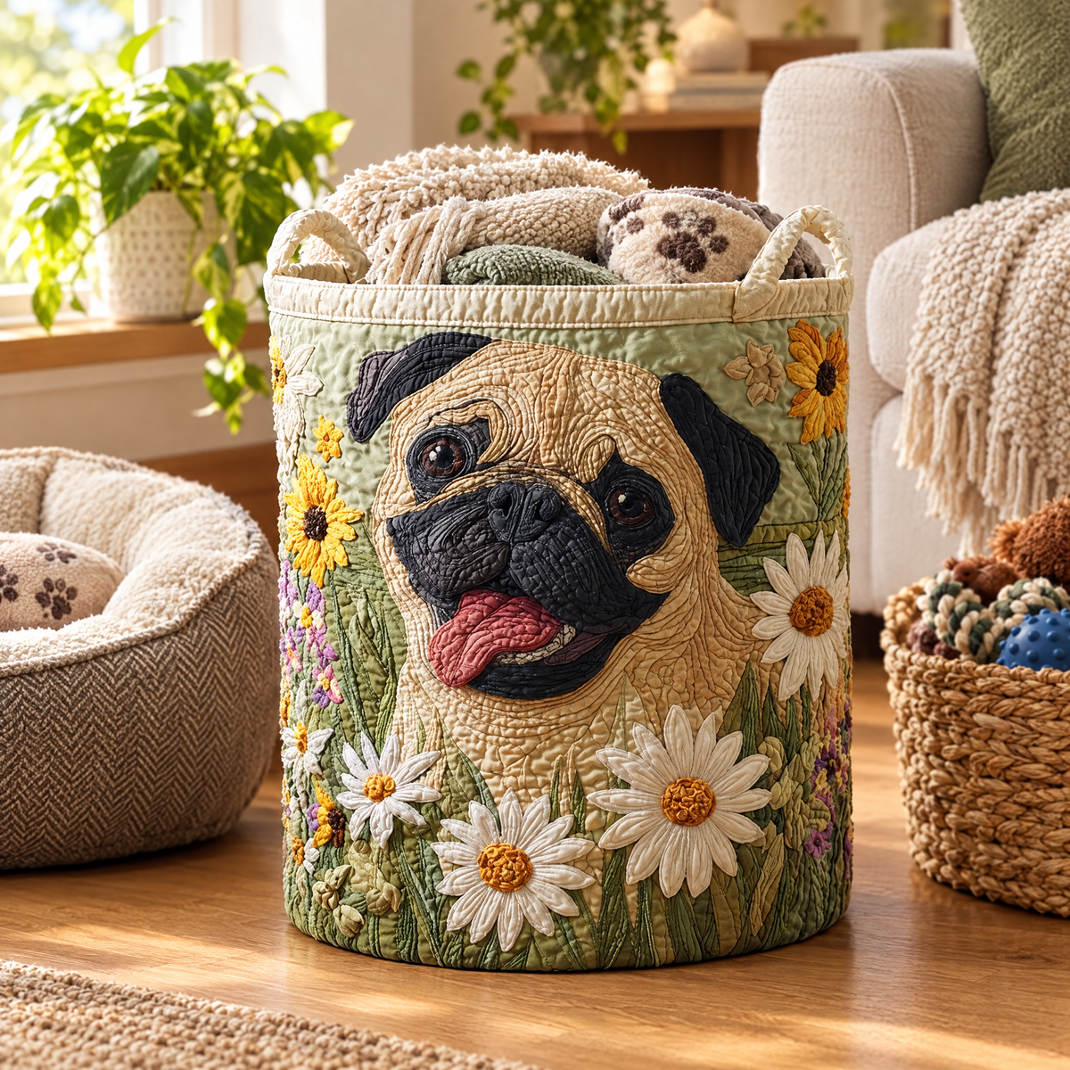 Pug Tussen de Madeliefjes / Gequilt Mand