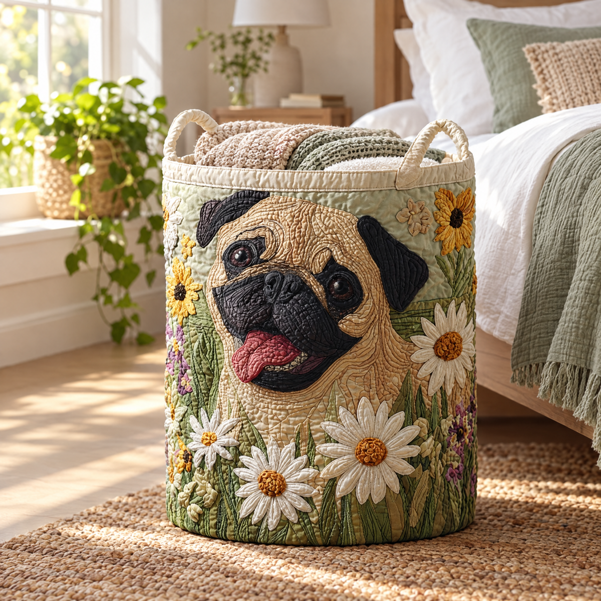 Pug Tussen de Madeliefjes / Gequilt Mand