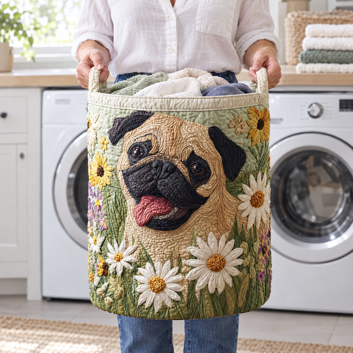Pug Tussen de Madeliefjes / Gequilt Mand
