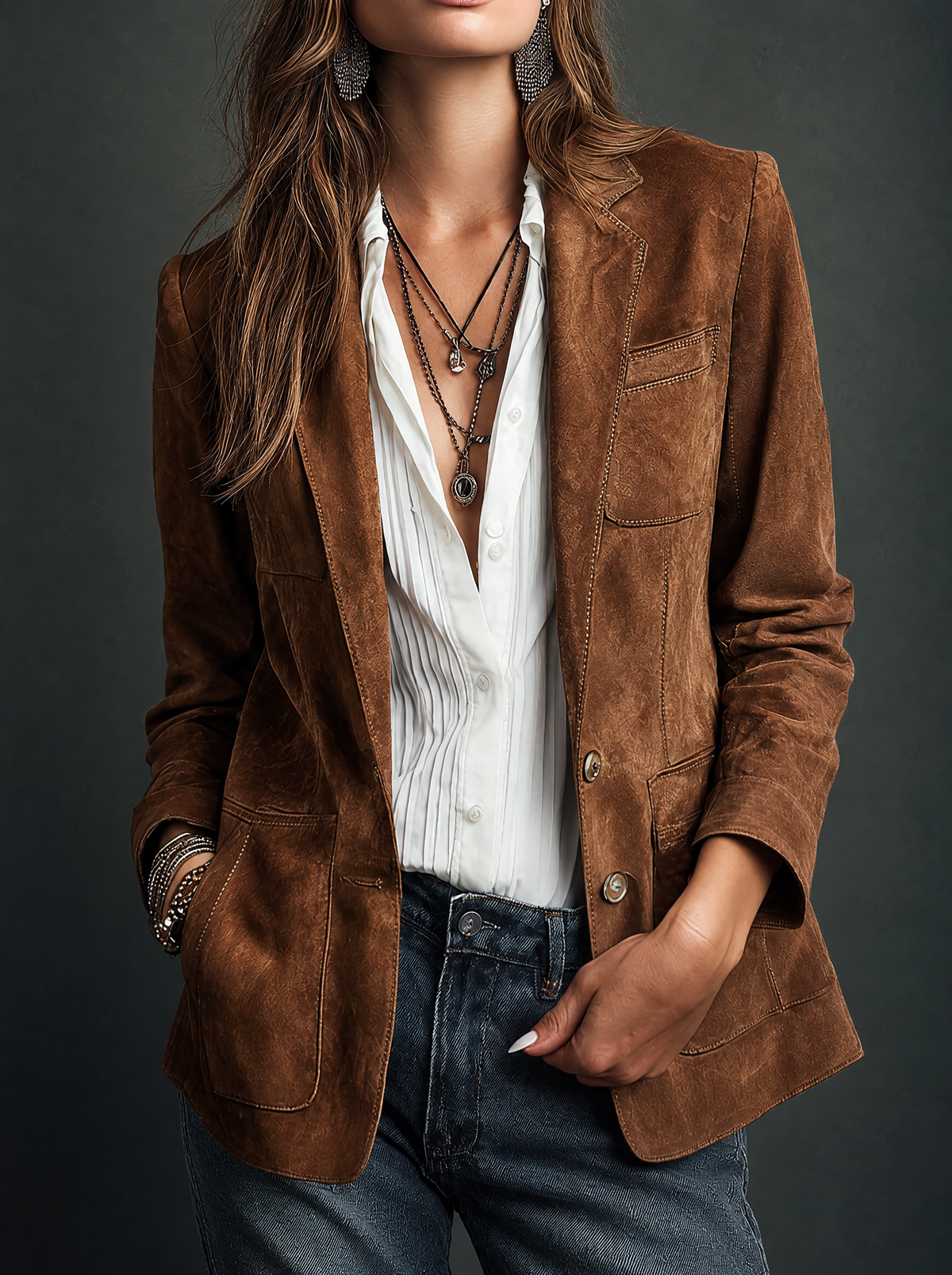 Marcelle | Vintage Bruine Blazer