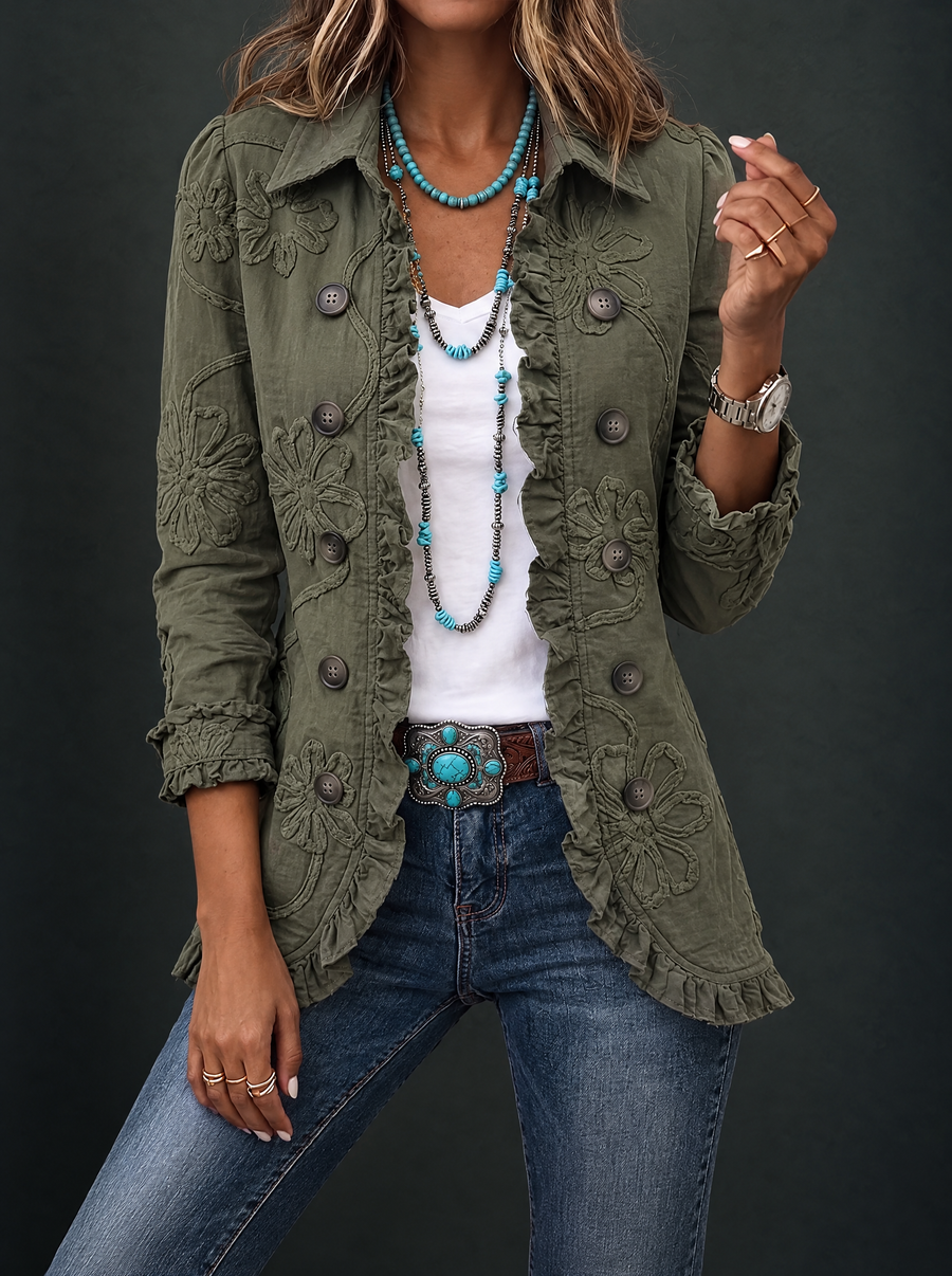 Faustine | Geborduurde Boheemse Utility Jas met Bloemen