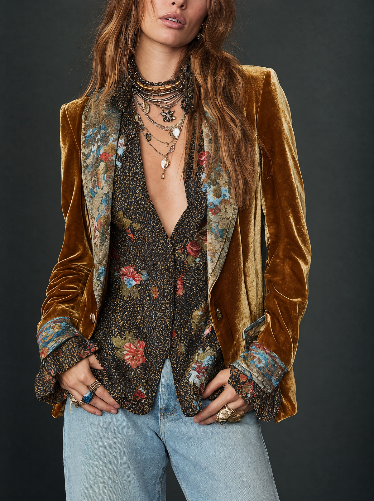 Marcelline | Blazer Patchwork Gedrukt Bloem Vintage