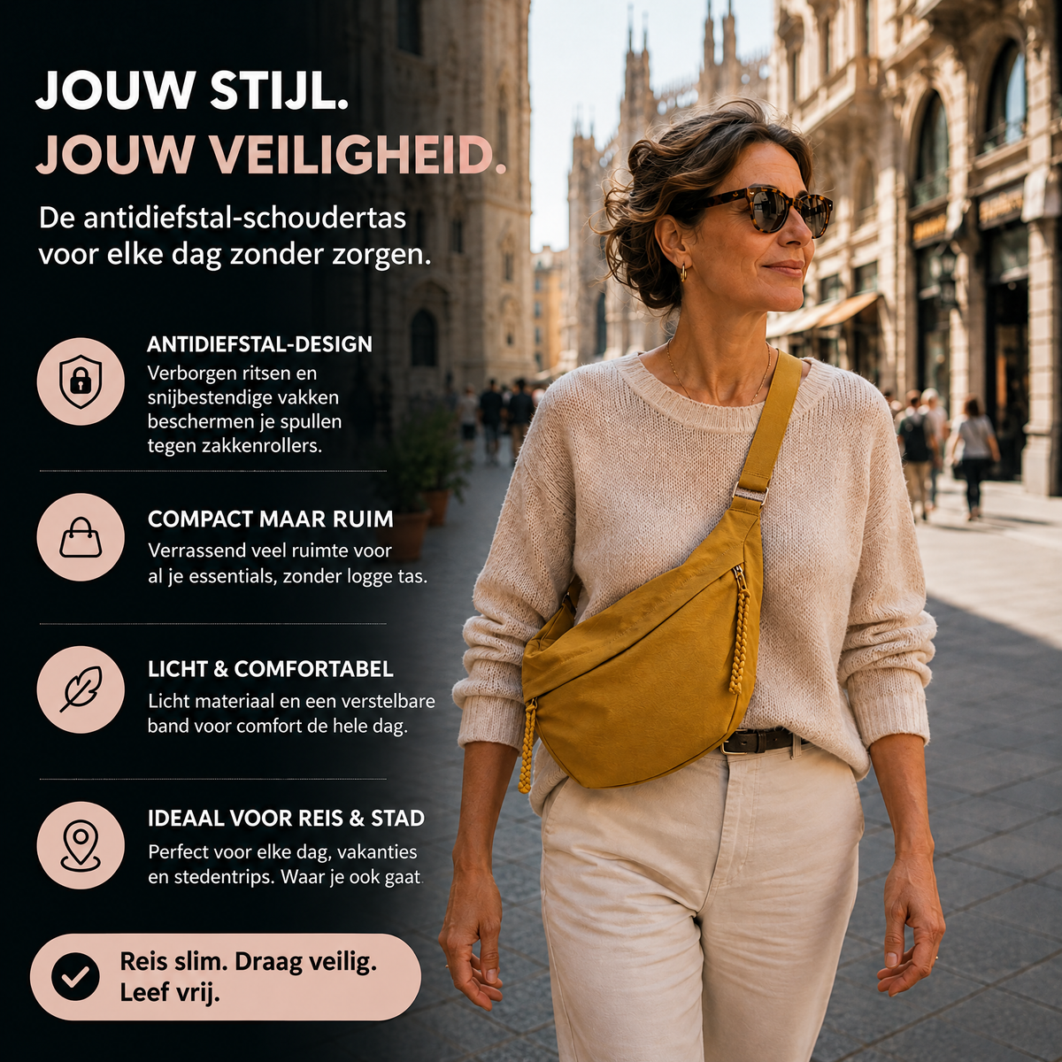 Luce schoudertas - antidiefstal voordelen