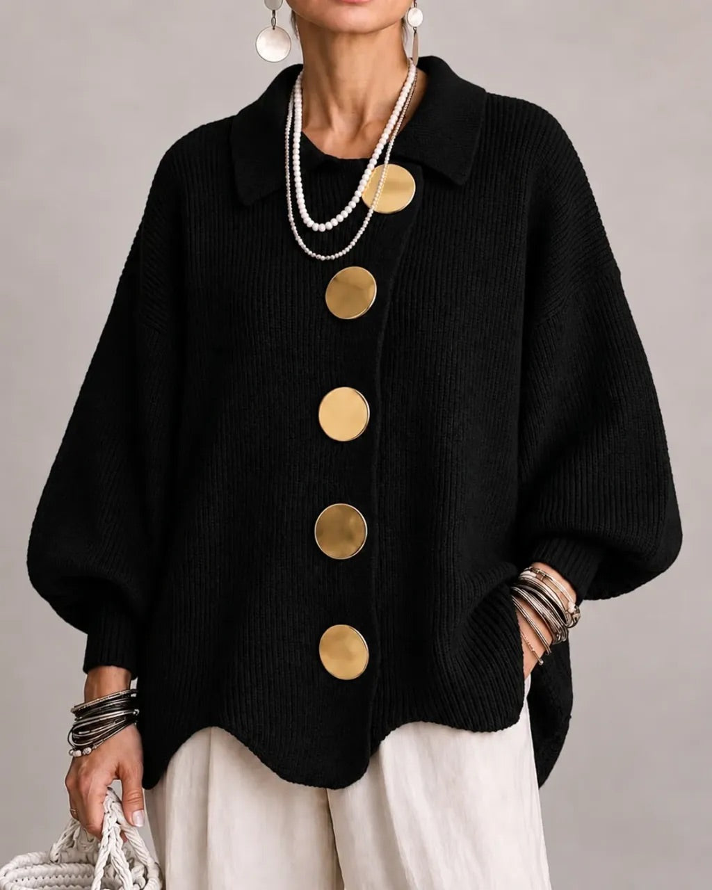 Karina - Oversized Grofgebreid Vest met Knopen