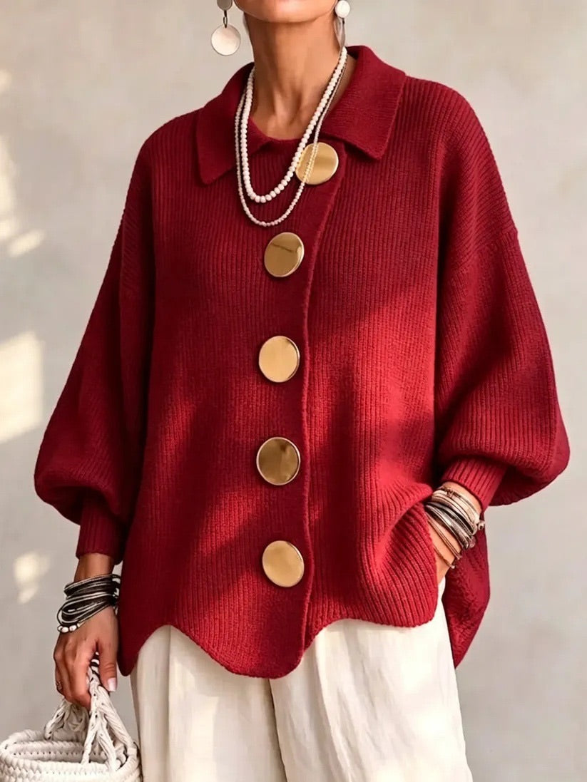 Karina - Oversized Grofgebreid Vest met Knopen