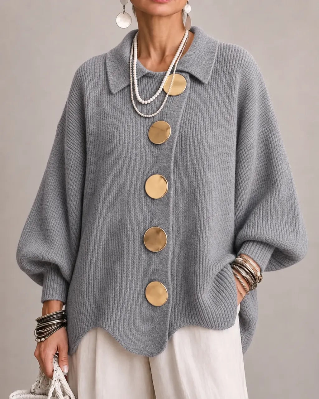 Karina - Oversized Grofgebreid Vest met Knopen