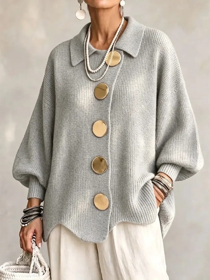 Karina - Oversized Grofgebreid Vest met Knopen