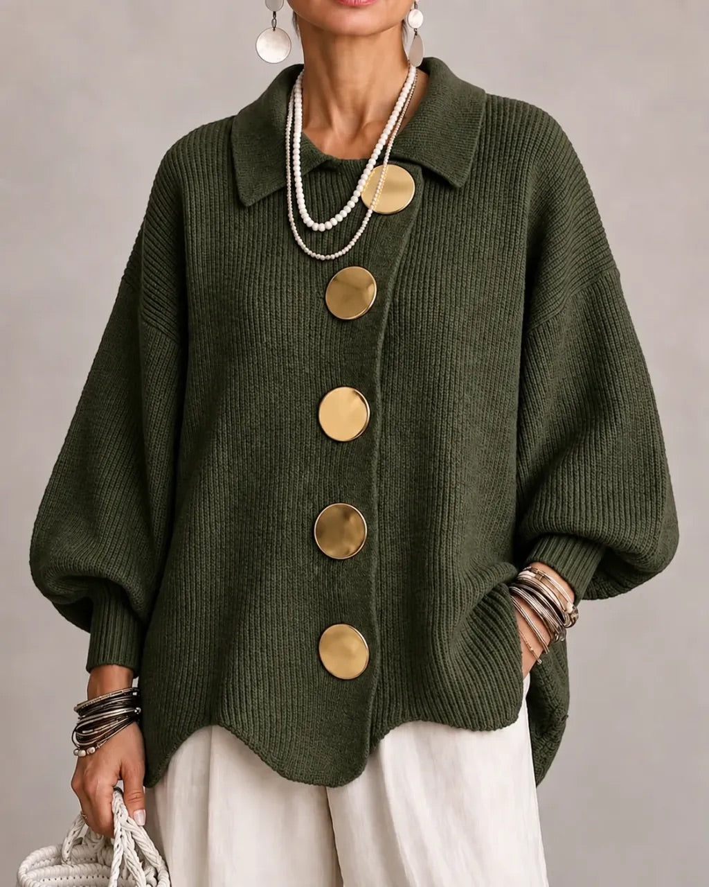 Karina - Oversized Grofgebreid Vest met Knopen