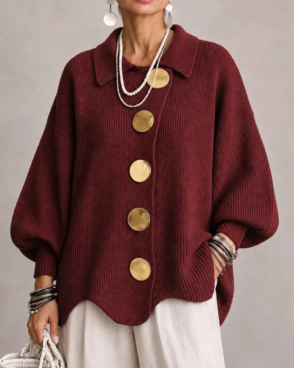 Karina - Oversized Grofgebreid Vest met Knopen