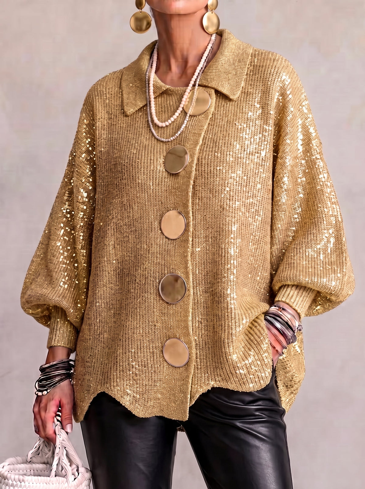 Karina - Oversized Grofgebreid Vest met Knopen