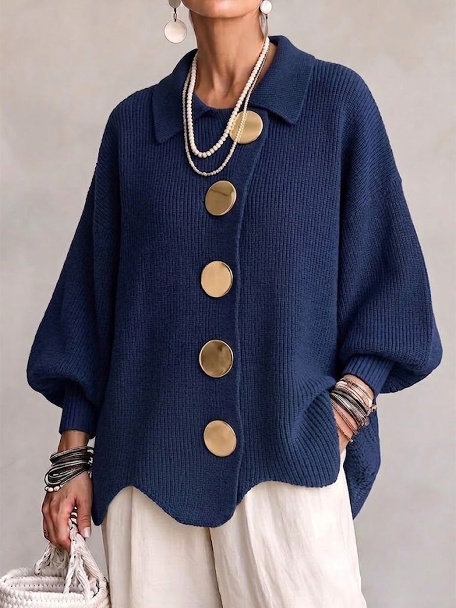 Karina - Oversized Grofgebreid Vest met Knopen
