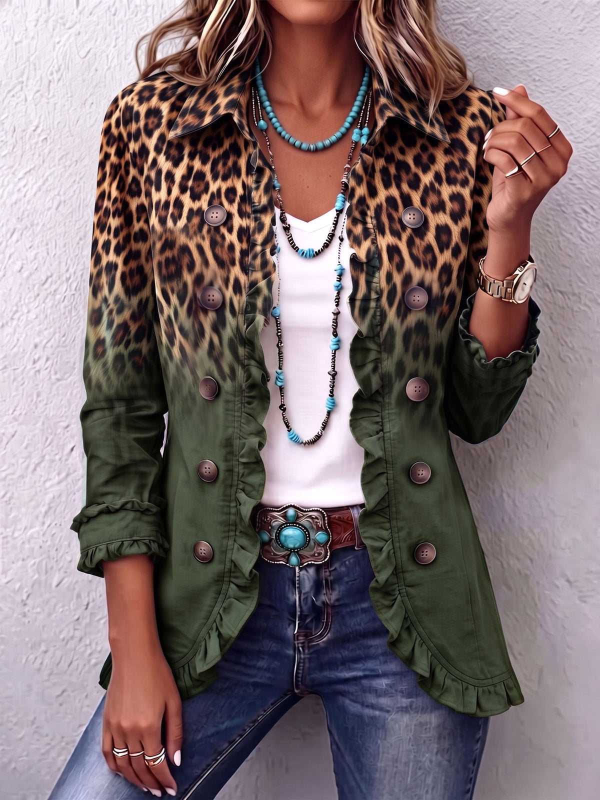 Cassandre | Blazer Luipaard Gradient met Volants