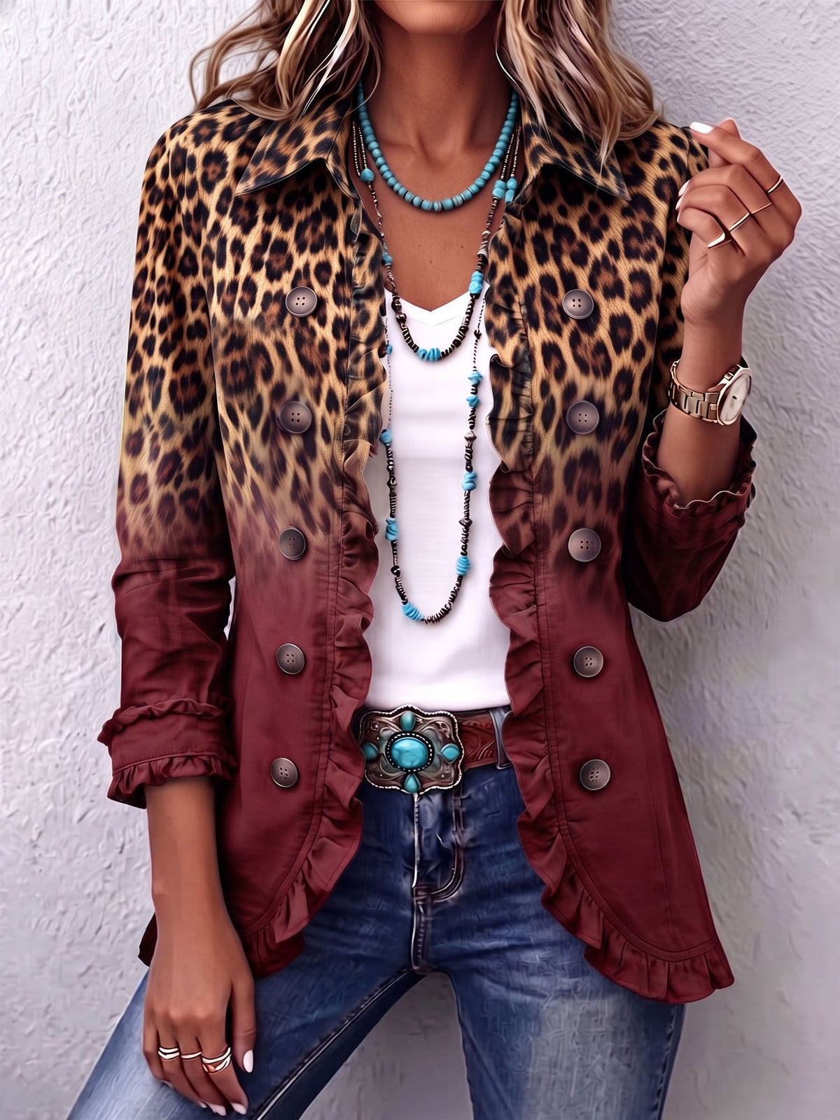 Cassandre | Blazer Luipaard Gradient met Volants