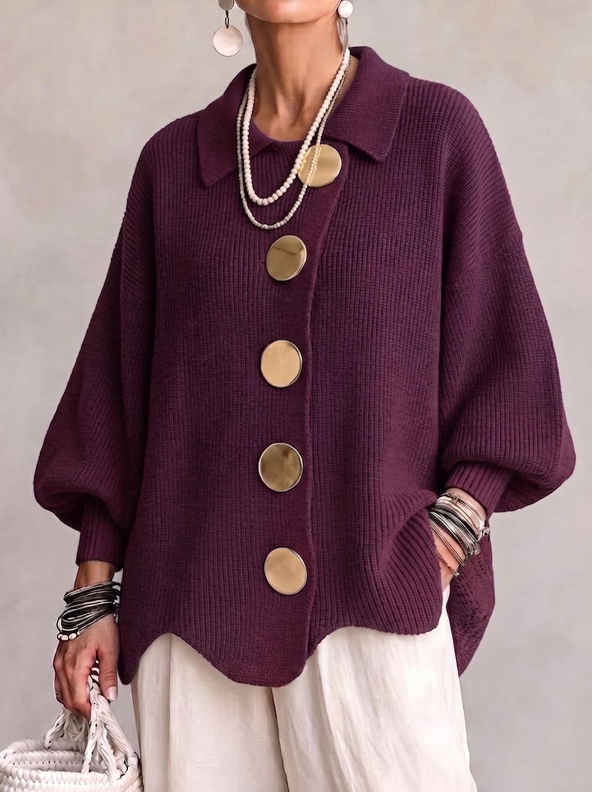 Karina - Oversized Grofgebreid Vest met Knopen