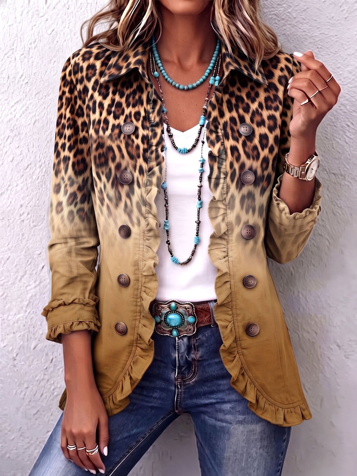Cassandre | Blazer Luipaard Gradient met Volants